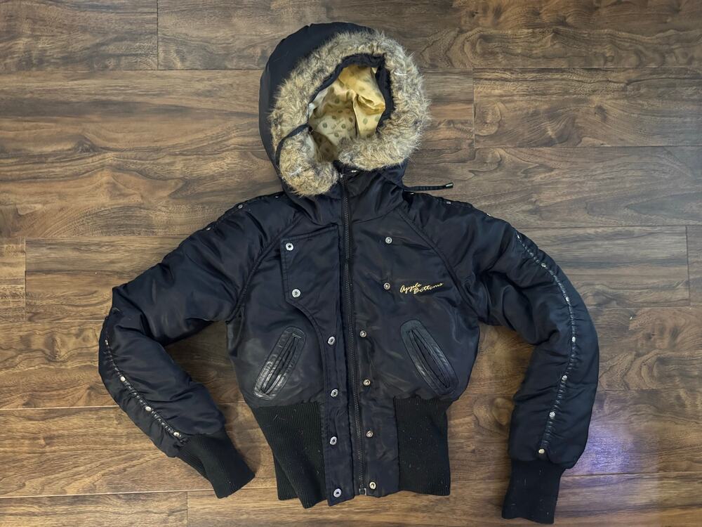 Vintage Apple Bottom Jeans Puffer Bomber Jacket Hooded